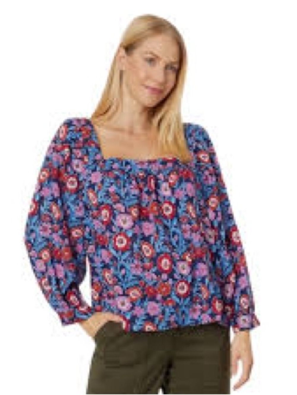 Vineyard Vines Blue Floral Square-Neck Blouse